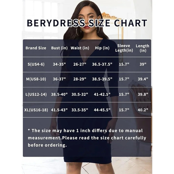 Women's 3/4 Sleeve V-Neck Casual Party Work Faux Black Wrap Dresses - Black - Picture 4 of 6